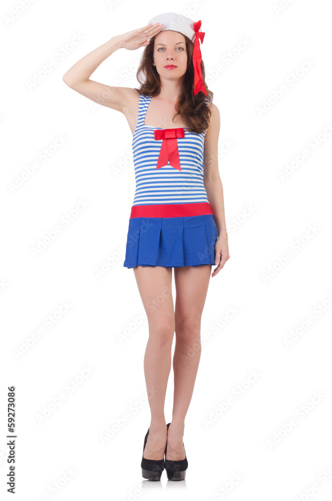 Young airhostess saluting isolated on white Young airhostess saluting isolated on white