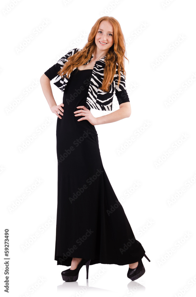 Redhead in black dress isolated on white Redhead in black dress isolated on white