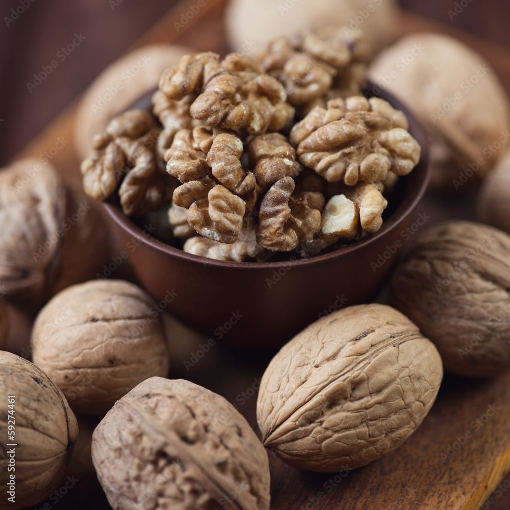 Food ingredients: walnuts, studio shot, close-up Food ingredients: walnuts, studio shot, close-up