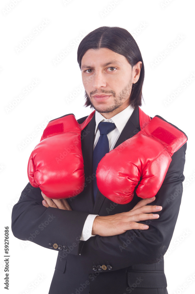 Businessman with boxing gloves on white Businessman with boxing gloves on white