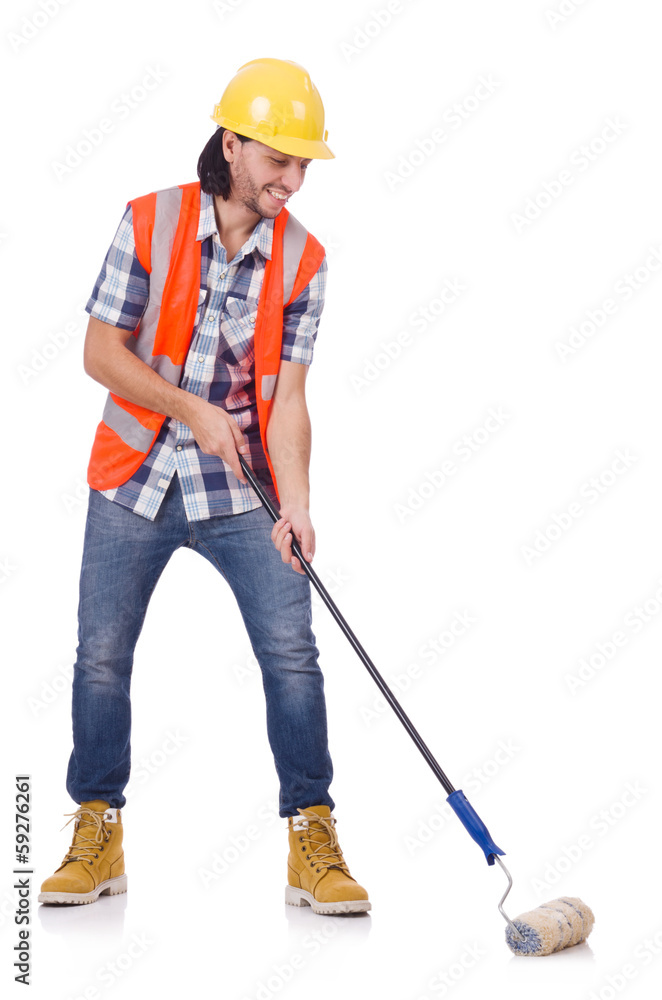 Painter with roller isolated on the white Painter with roller isolated on the white