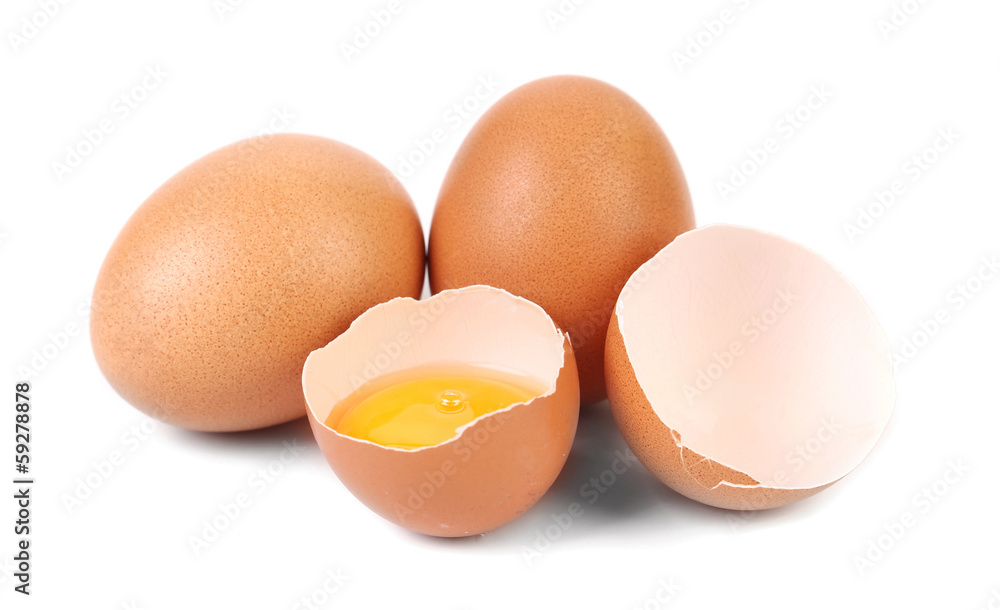 Whole egg and broken egg.