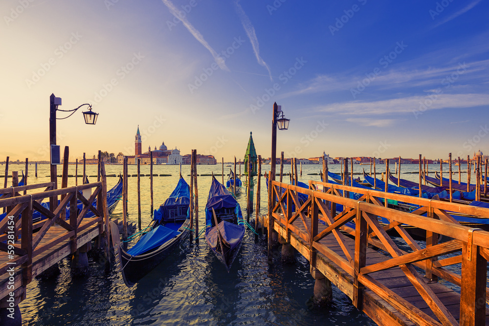 gondolas moored at san marco square. Venice. Italy. gondolas moored at san marco square. Venice. Italy.