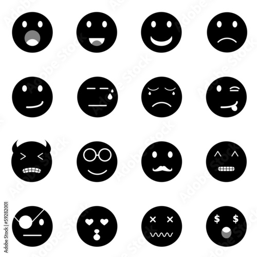 Emotion round face icons on white background