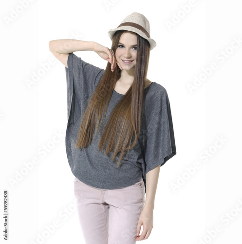 girl in the hat in casuals posing