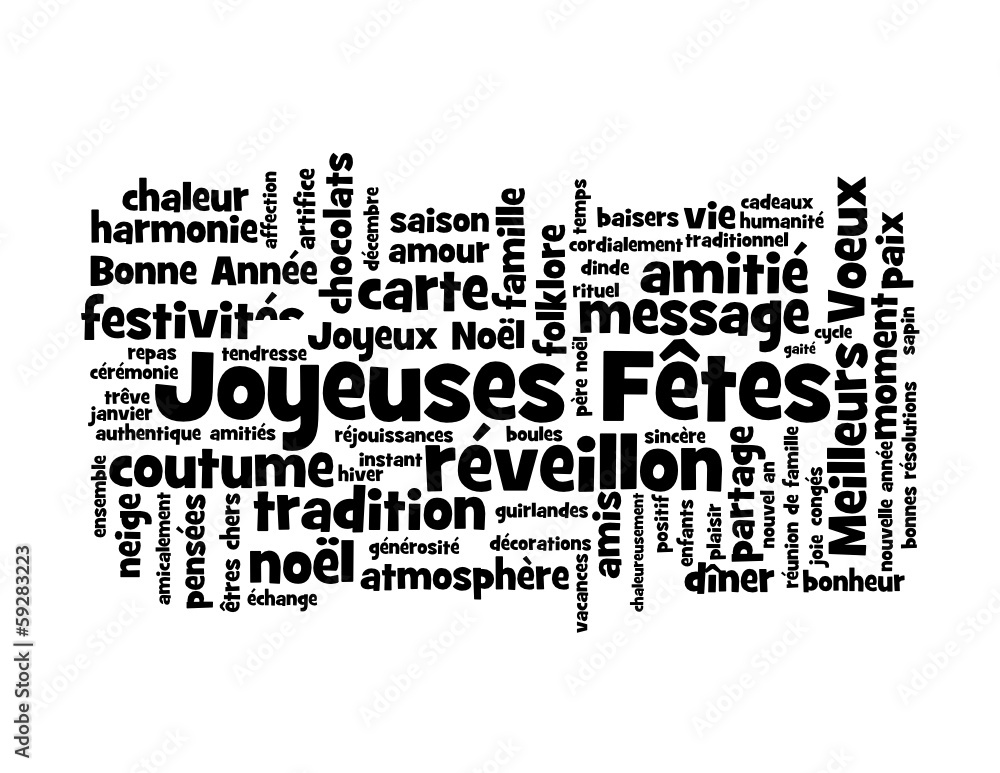 Page De Garde Bonnes Fêtes Différentes écritures Nuage de Tags "JOYEUSES FETES" (joyeux noël bonne année fêtes) Stock
