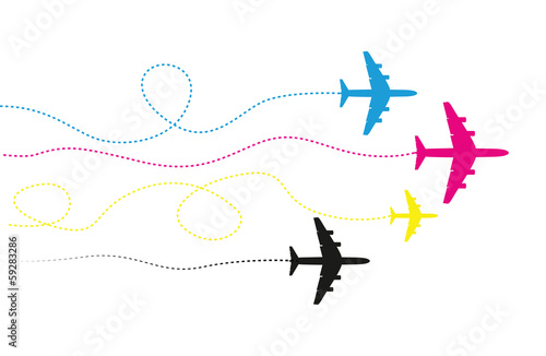 four cmyk airplanes