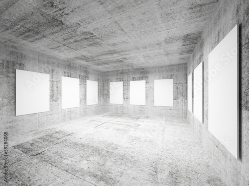 Empty art gallery concrete hall interior