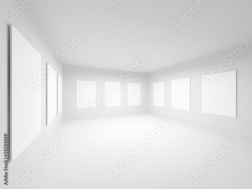 Empty white art gallery hall interior. Abstract 3d illustration