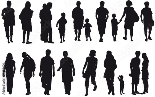 Silhouette - Gruppe von Menschen in der Stadt, Freizeit, Beschäftigung und Aktivität, in Bewegung sein, Abstand halten
