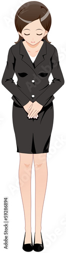 女性　スーツ　お辞儀