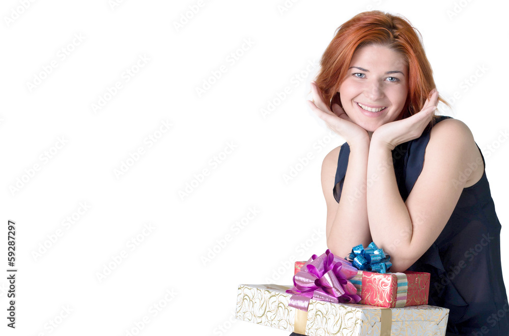 Joyful women with boxes gifts Joyful women with boxes gifts