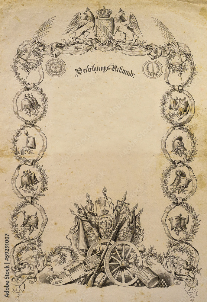 Fototapeta premium alte antike Urkunde, Verleihungsurkunde 1850