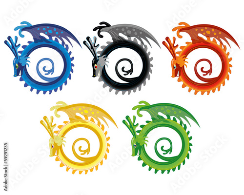 Multi-colored dragons of a ring.