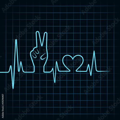 Heartbeat make victory hand and heart stock vector