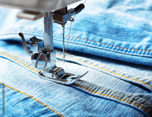 Sewing machine and jeans fabric