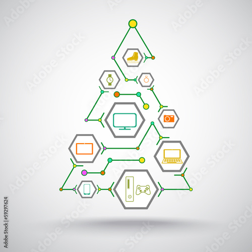 Christmas tree with gifts of different colorsgifts