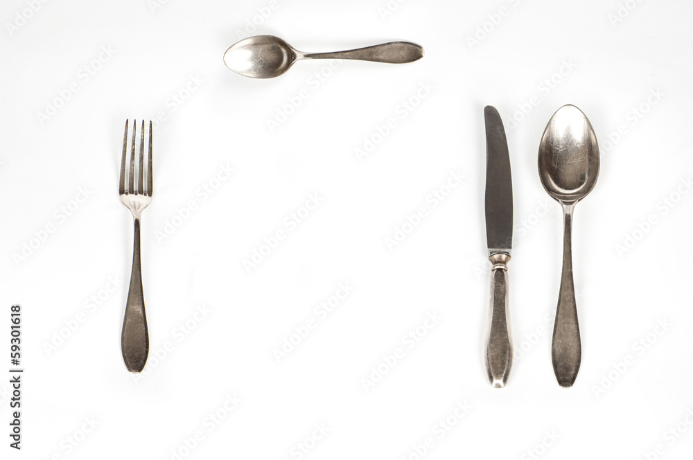 silver set with Fork, Knife and Spoon isolated silver set with Fork, Knife and Spoon isolated