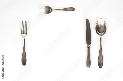 silver set with Fork  Knife and Spoon isolated
