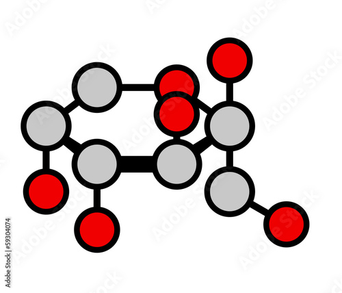 Fructose fruit sugar (beta-D-fructopyranose form). Stylized.