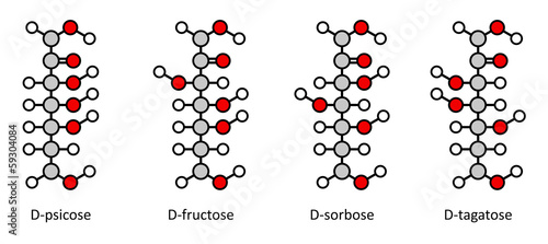Common D-ketohexose sugars: psicose, fructose, sorbose, tagatose
