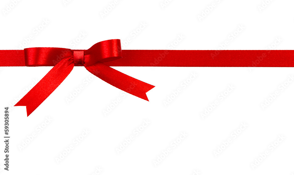 Shiny red ribbon on white background with copy space Shiny red ribbon on white background with copy space