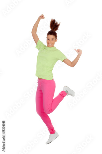 Happy winner girl jumping