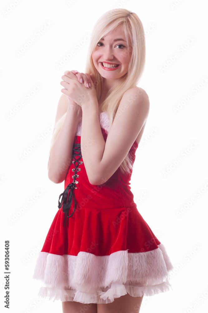Portrait of  a young attractive sexy Santa girl