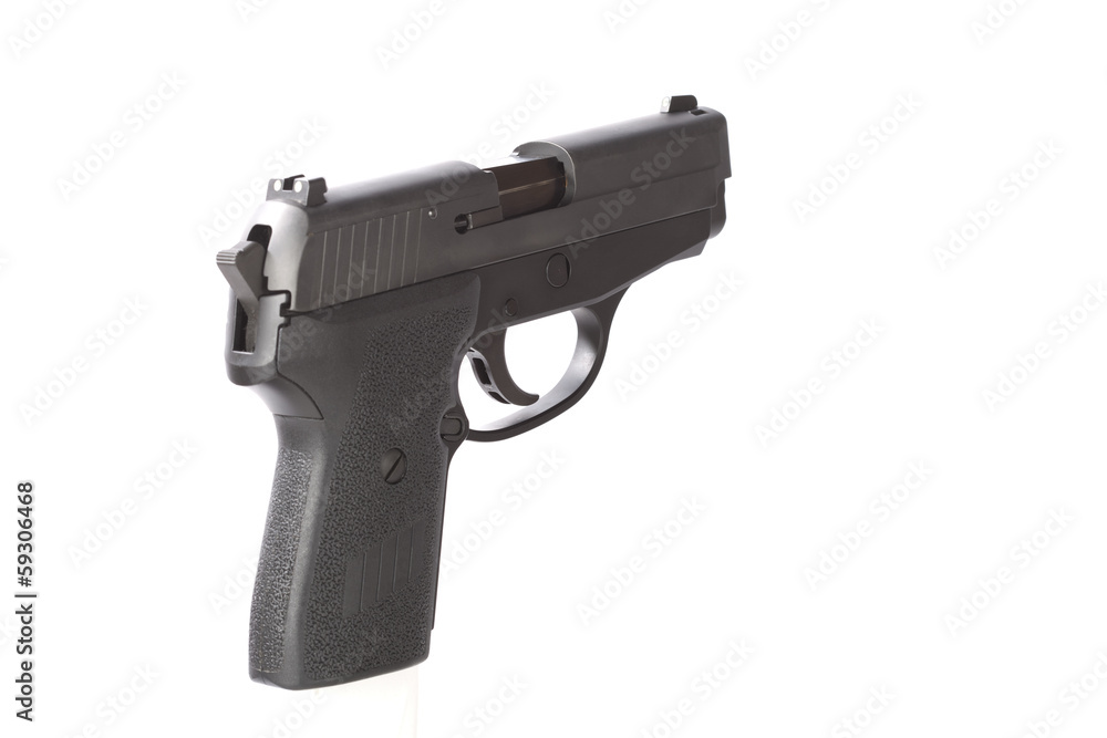 Rear angle view of a 40 caliber handgun
