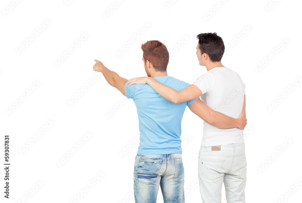 Couple of best friends pointing something Couple of best friends pointing something