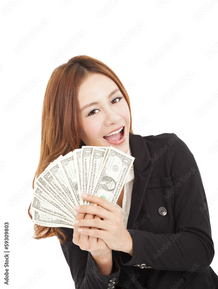 young smiling business woman holding the money young smiling business woman holding the money