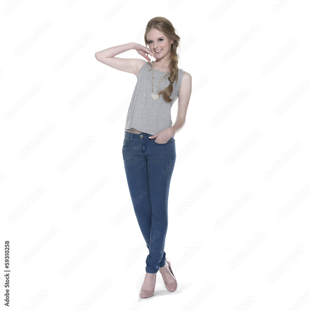 Full body beautiful young woman in jeans a standing Full body beautiful young woman in jeans a standing