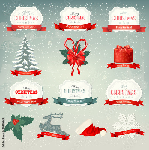 Big collection of Christmas icons and design elements. Vector il
