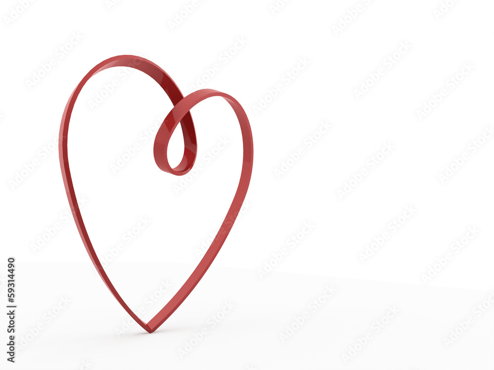 Red heart ribbon rendered on white