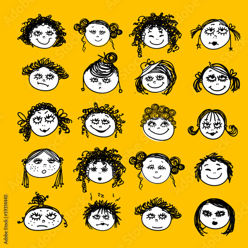 Set of female faces for your design