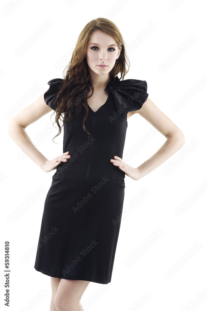 Young brunette lady in black dress posing Young brunette lady in black dress posing