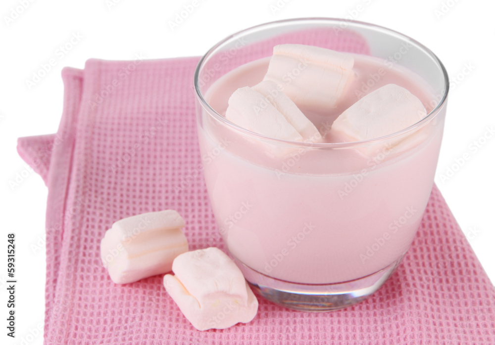 Tasty yogurt with marshmallows, isolated on white Tasty yogurt with marshmallows, isolated on white