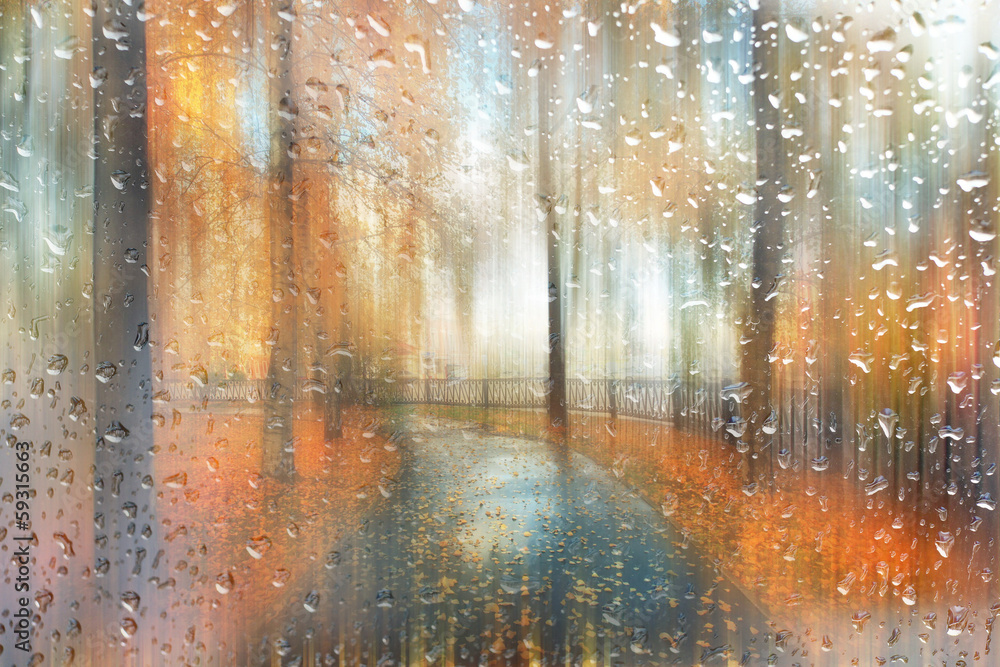 abstract blurred autumn landscape - obrazy, fototapety, plakaty 
