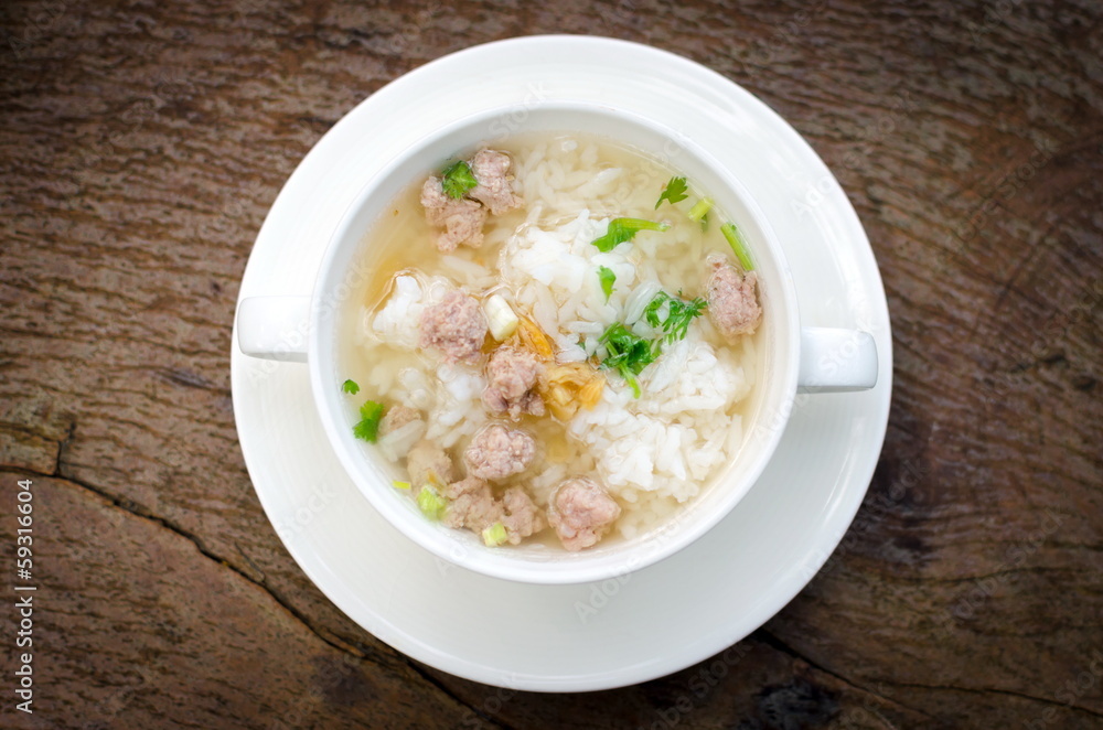 Boiled rice with pork