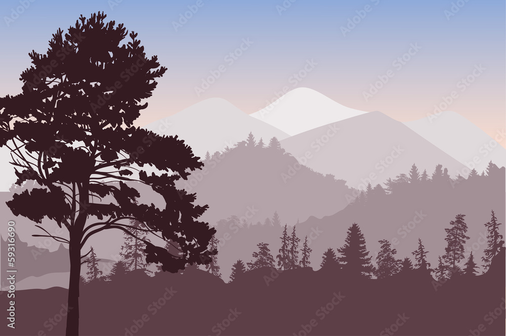 dark brown illustration with mountain forest dark brown illustration with mountain forest