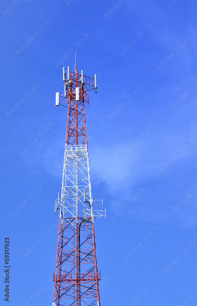 Antenna tower over blue sky Antenna tower over blue sky
