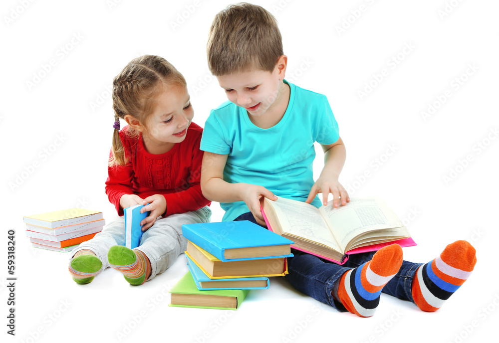 Little children with books isolated on white Little children with books isolated on white