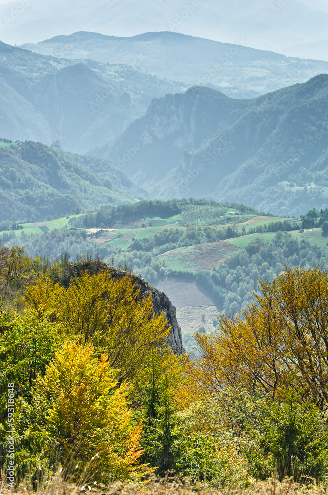 Landscape of mount Bobija, peaks, hills, meadows and forests