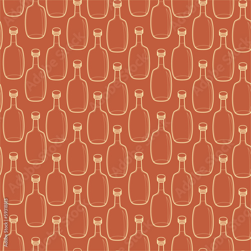Seamless vector alcohol bottles pattern on brown