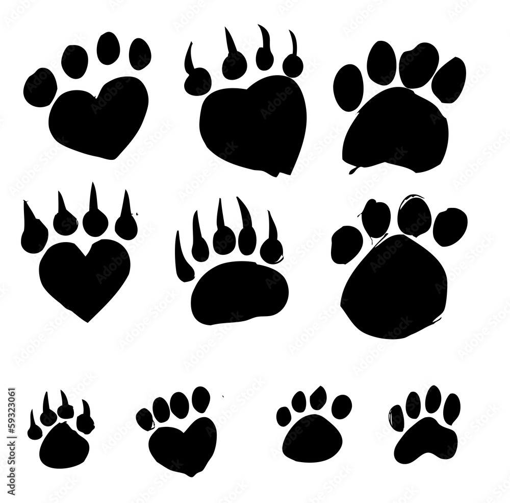 Animal foot print silhouettes Animal foot print silhouettes