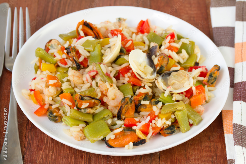 rice with seafood and vegetables rice with seafood and vegetables