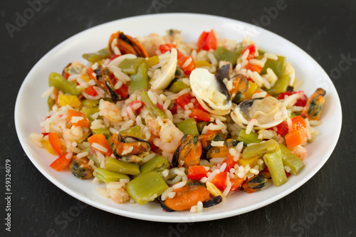 seafood rice on plate