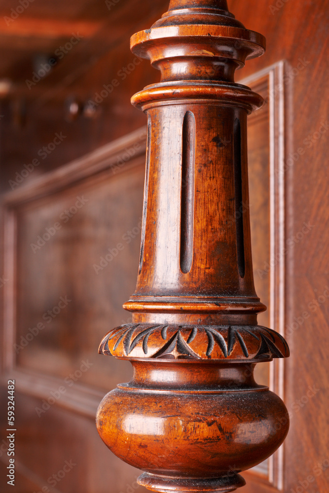 Carved wooden decoration of an old German piano Carved wooden decoration of an old German piano