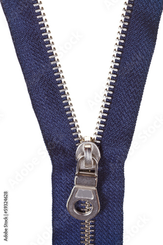 metallic blue zip fastener close up photo