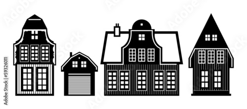 Old Holland houses set, vector illustration